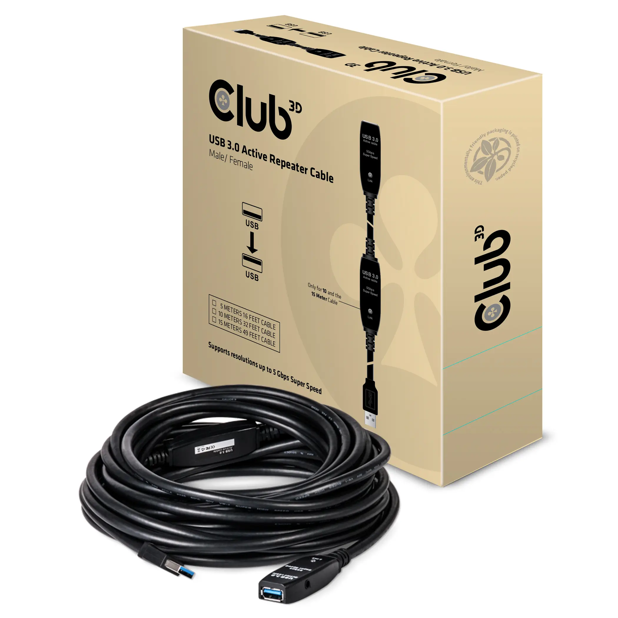 CLUB3D USB 3.0 Active Repeater Cable 5 Meter M/F CAC-1401