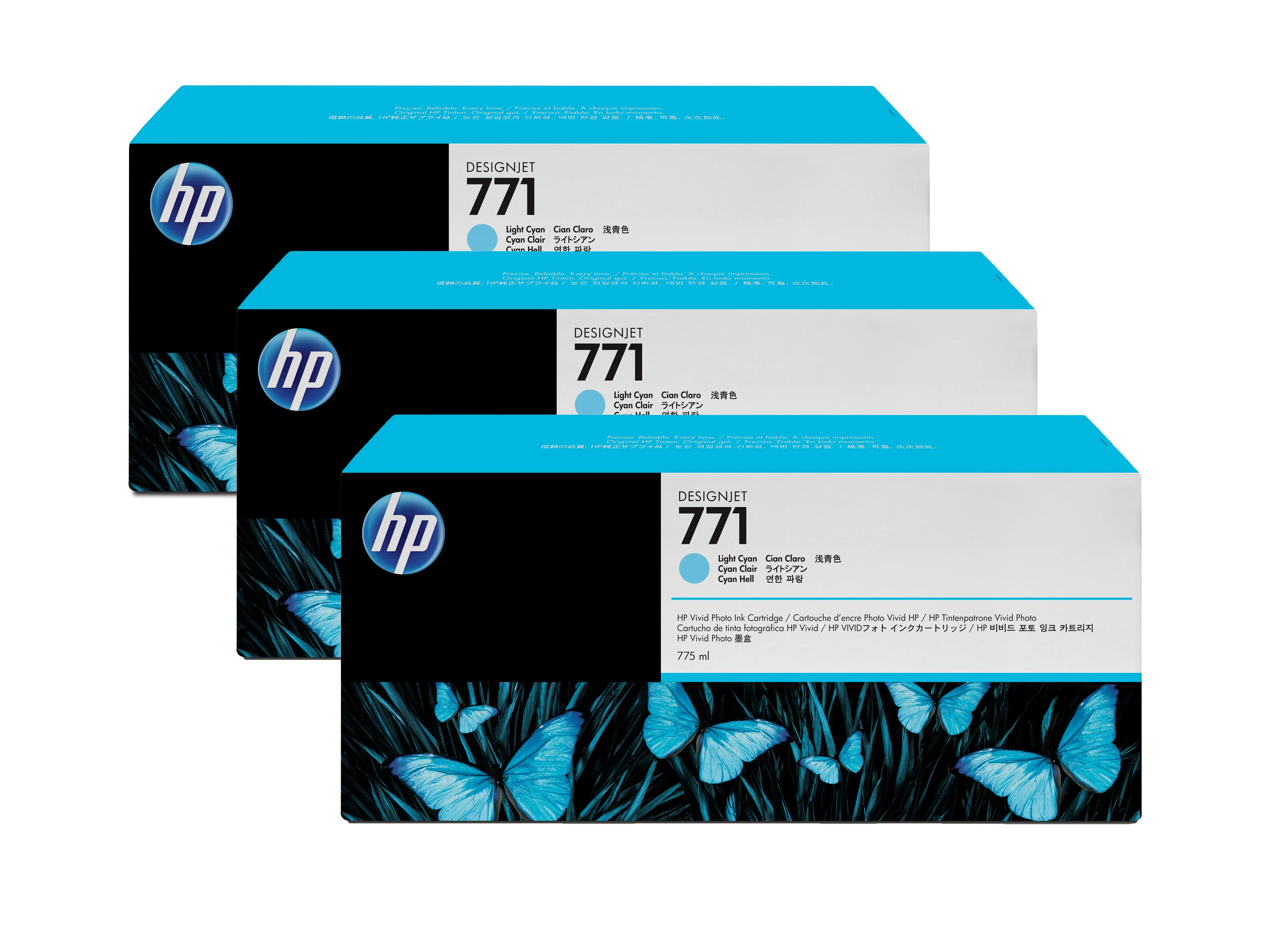 HP 771 3-pack 775-ml Light Cyan Designjet Ink Cartridges CR255A