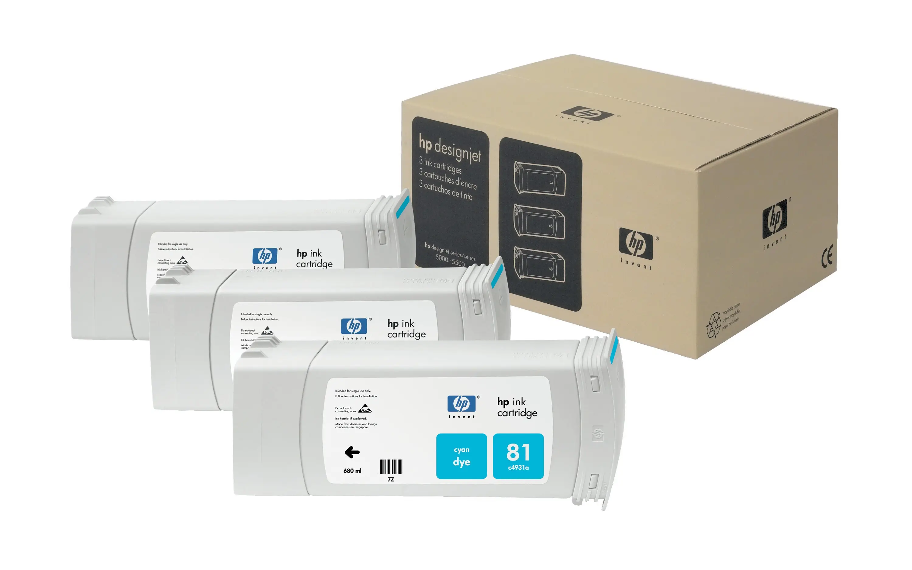 HP 81 3-pack 680-ml Cyan Dye Cartridges C5067A