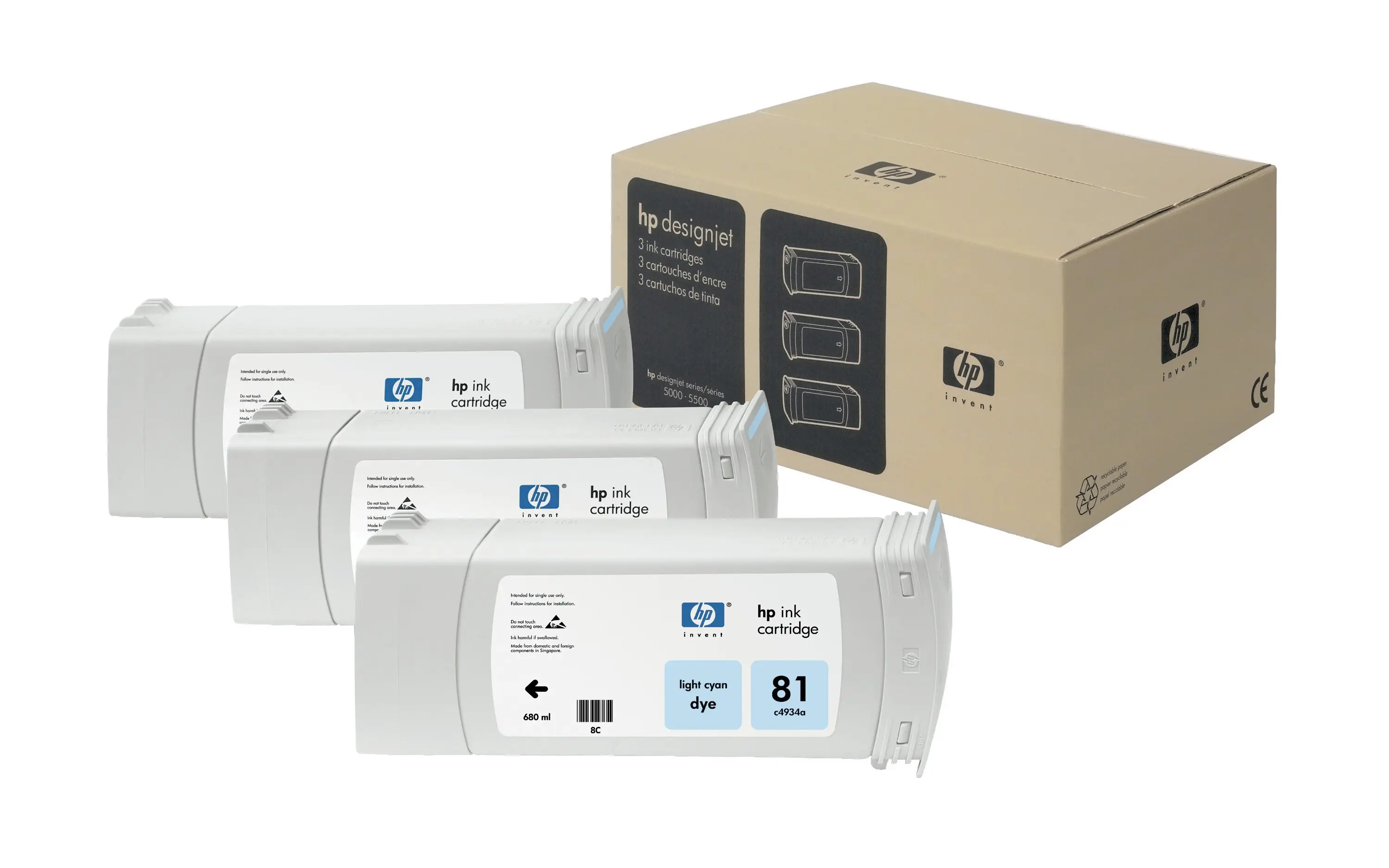 HP 81 3-pack 680-ml Light Cyan Dye Cartridges C5070A