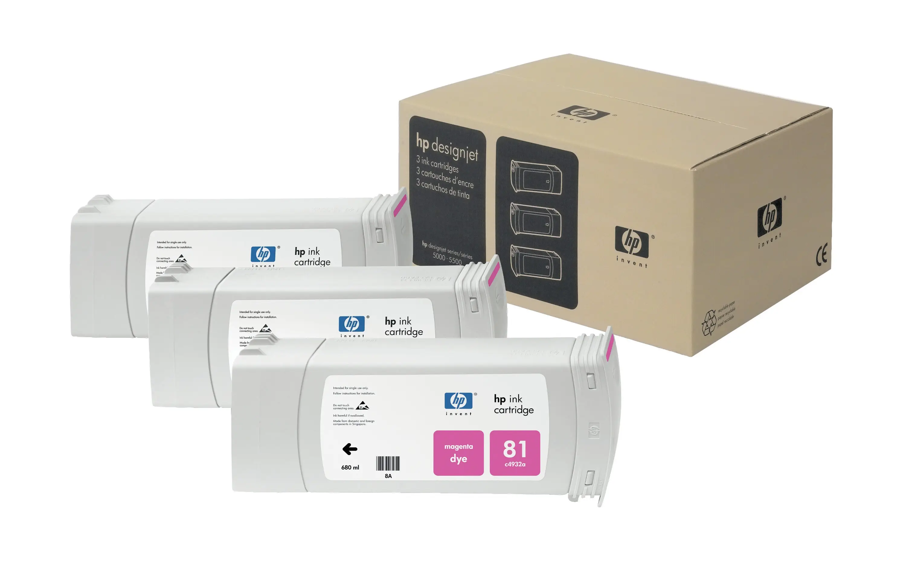 HP 81 3-pack 680-ml Magenta Dye Cartridges C5068A
