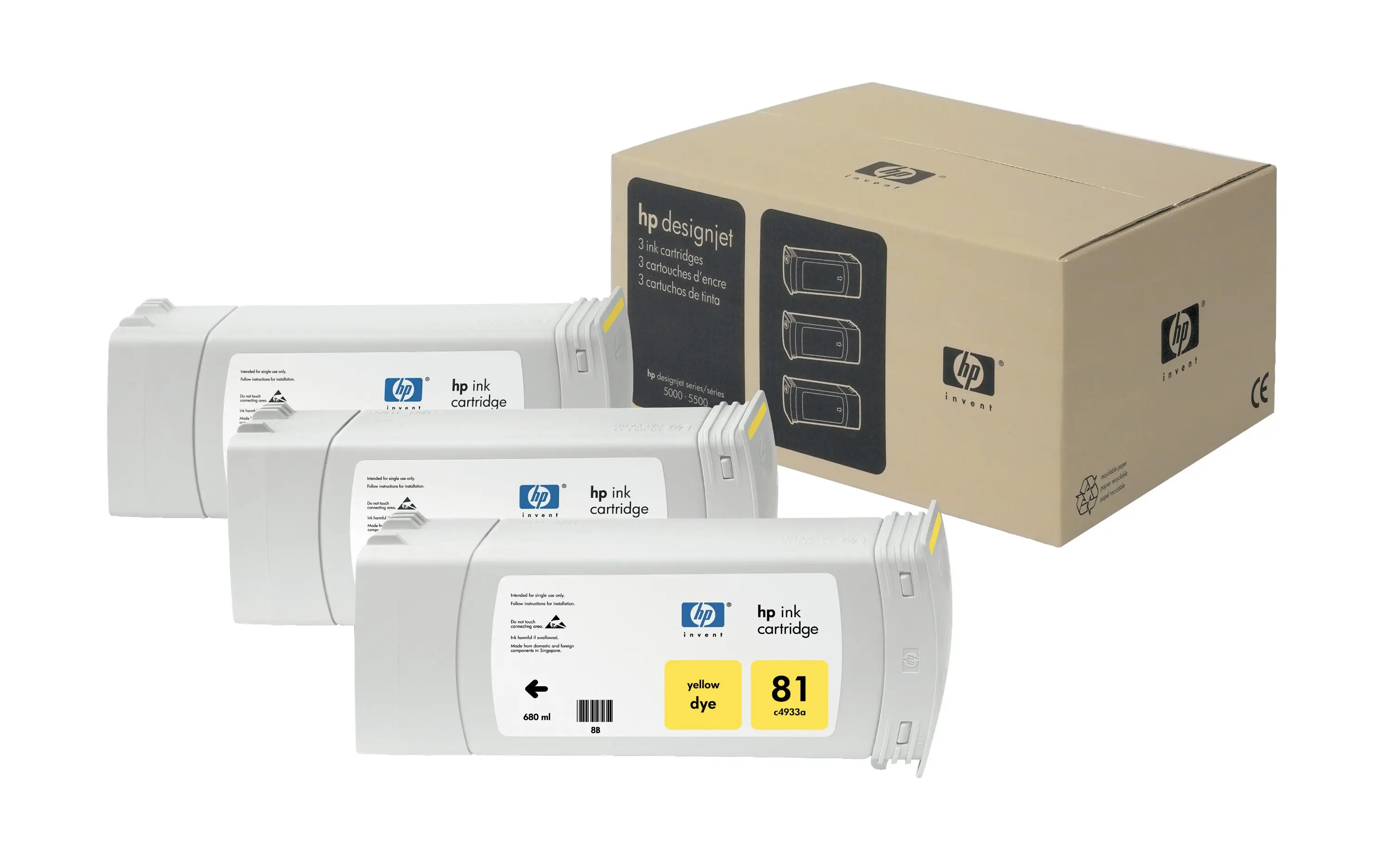 HP 81 3-pack 680-ml Yellow Dye Cartridges C5069A