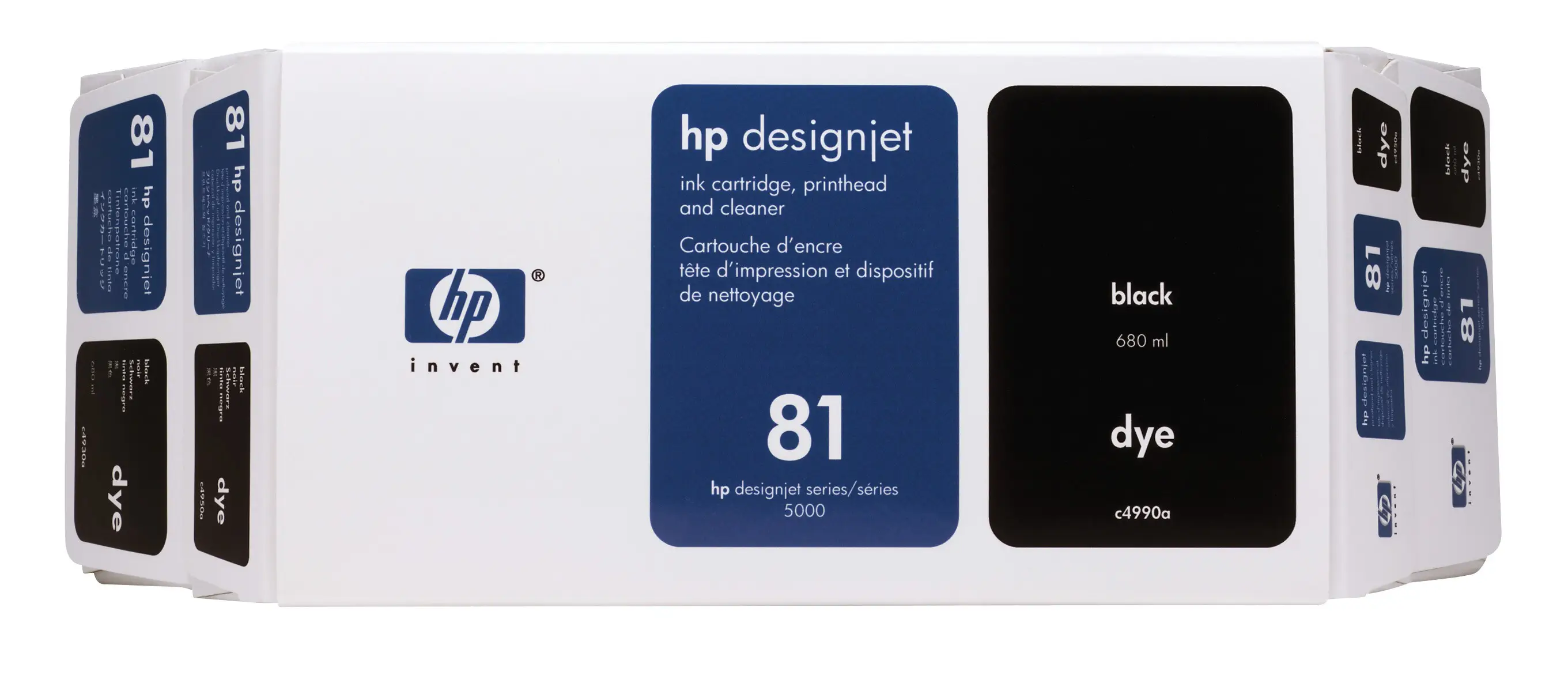 HP 81 Value Pack 680-ml Black DesignJet Dye Ink Cartridge and Printhead C4990A