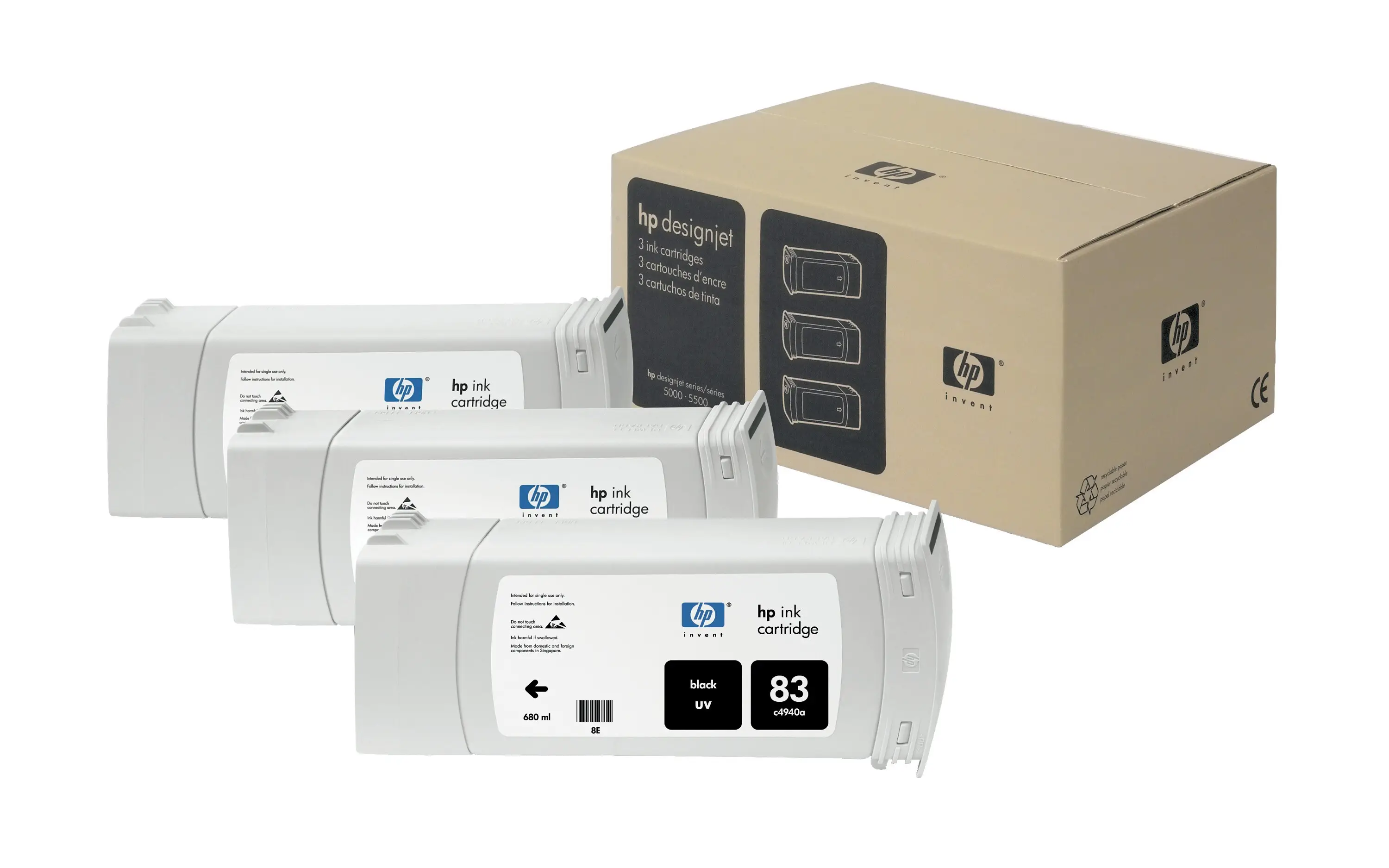 HP 83 3-pack 680-ml Black UV Cartridges C5072A