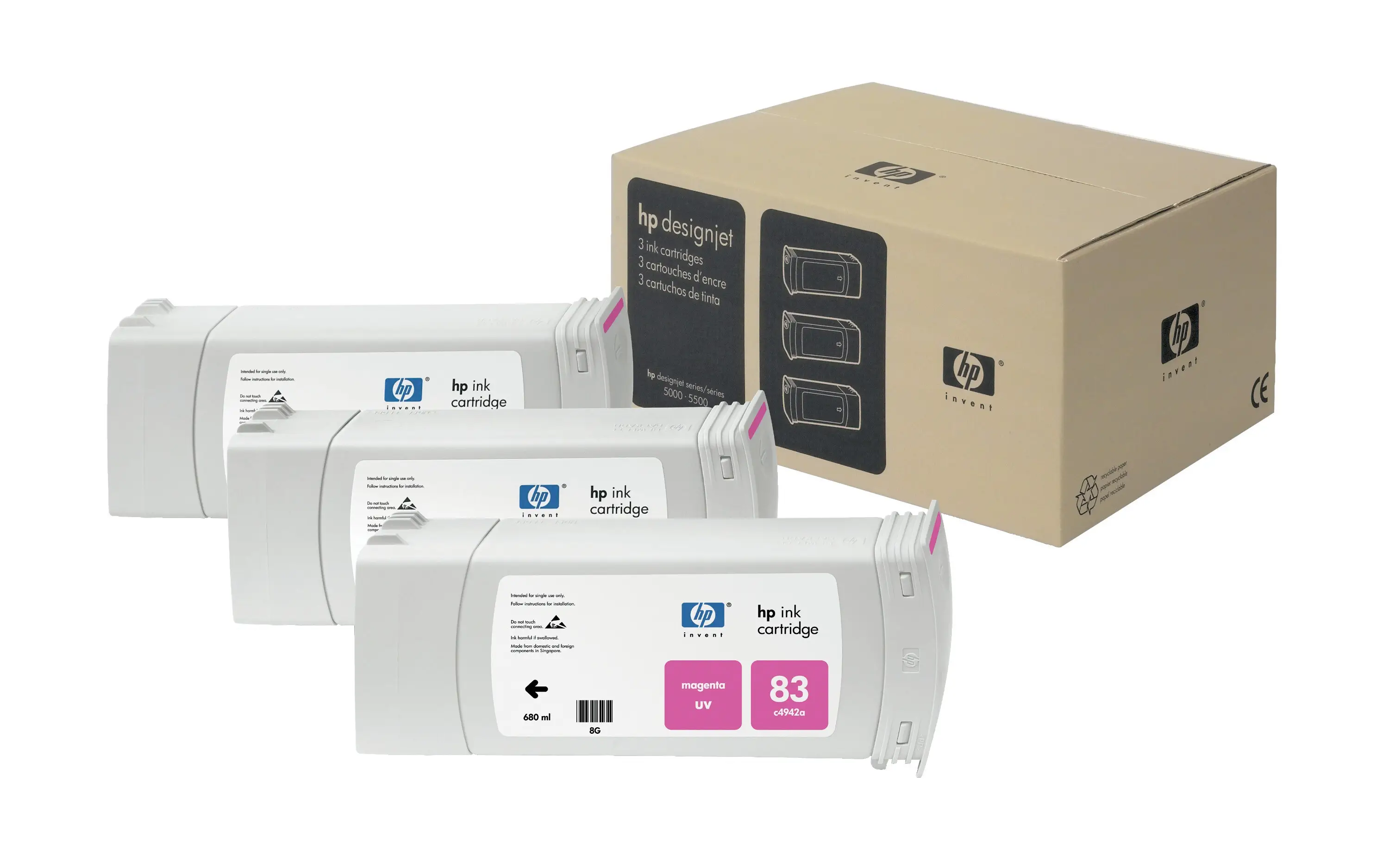 HP 83 3-pack 680-ml Magenta UV Cartridges C5074A