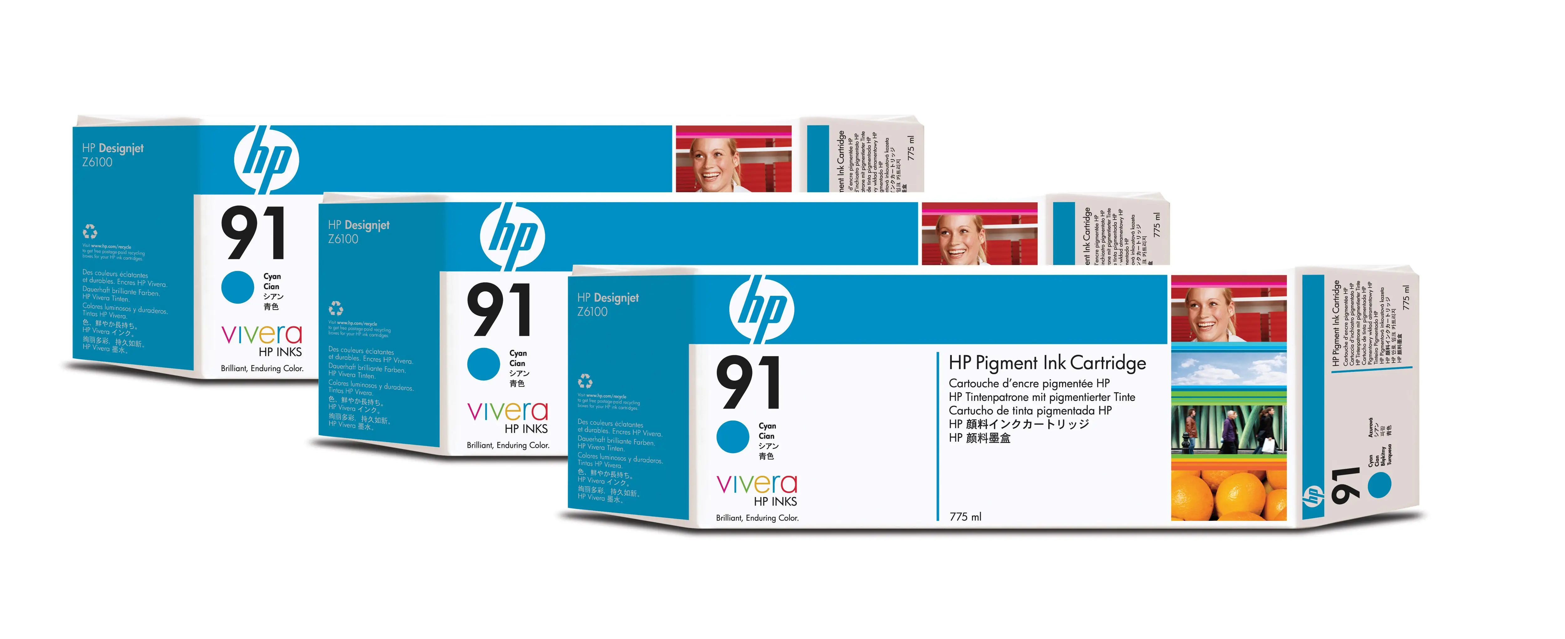 HP 91 3-pack 775-ml Cyan DesignJet Pigment Ink Cartridges C9483A