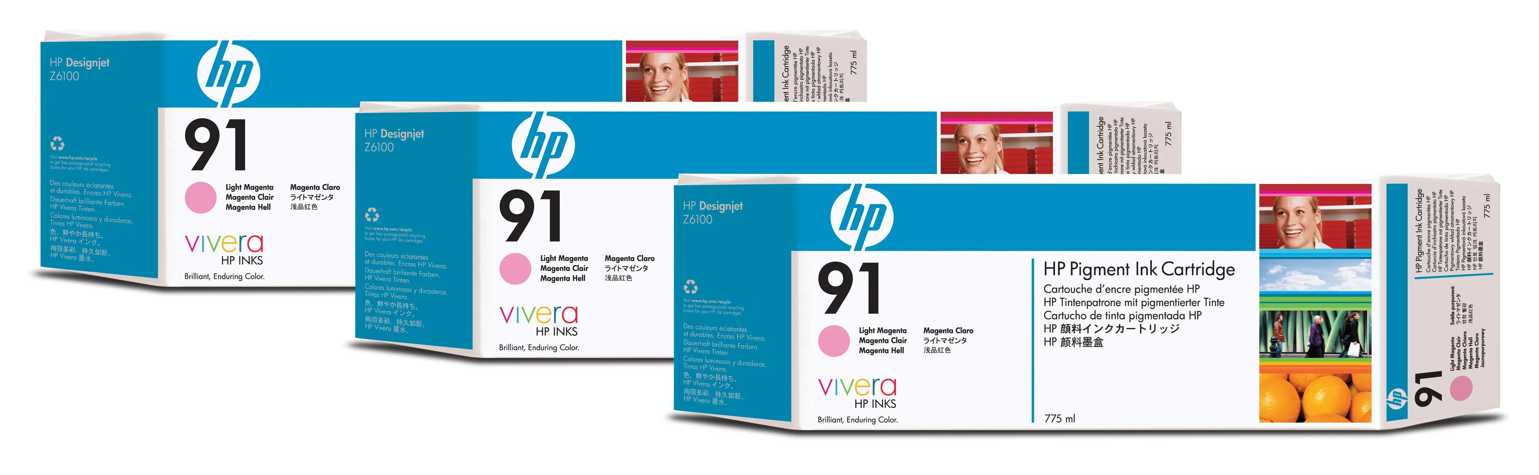 HP 91 3-pack 775-ml Light Magenta DesignJet Pigment Ink Cartridges C9487A