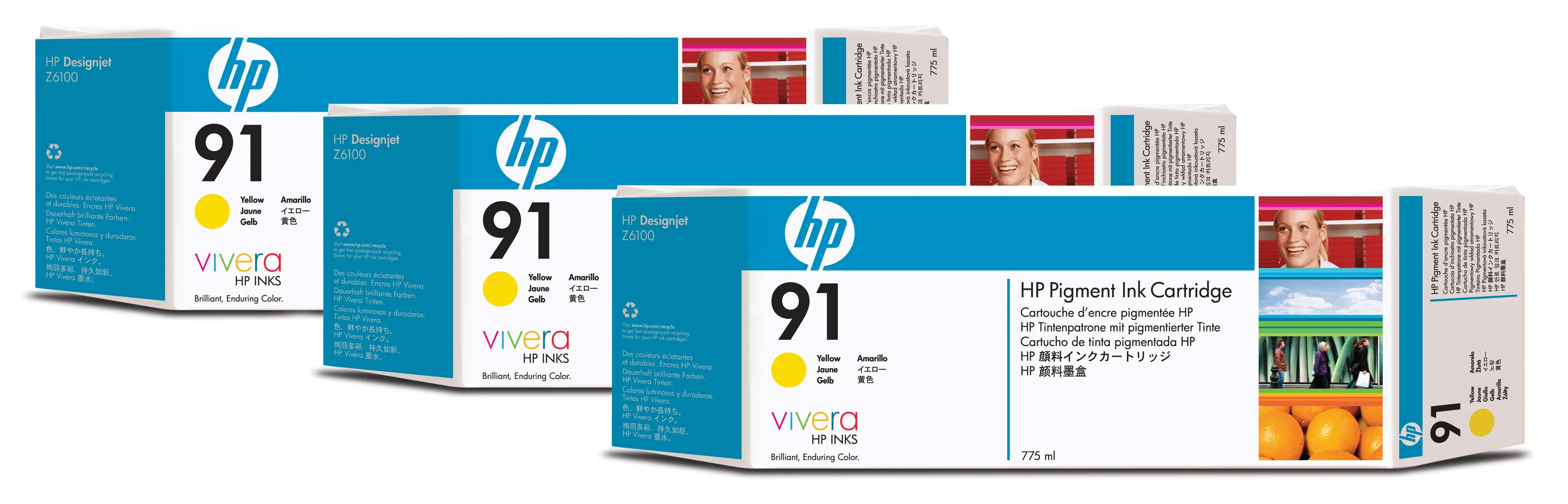 HP 91 3-pack 775-ml Yellow DesignJet Pigment Ink Cartridges C9485A