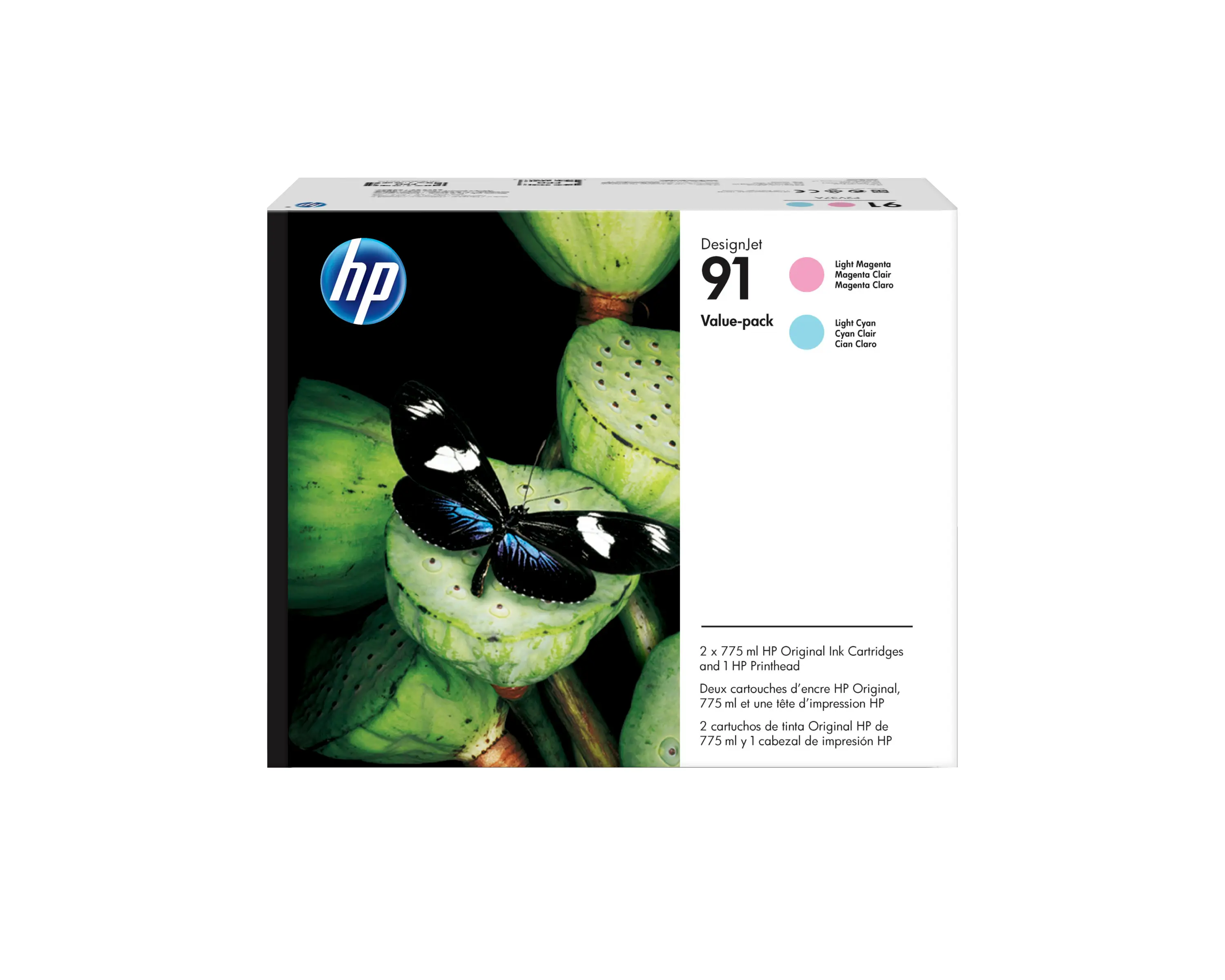 HP 91 Value Pack 775-ml Lt Magenta/Lt Cyan DesignJet Ink Cartridges/Printhead P2V37A