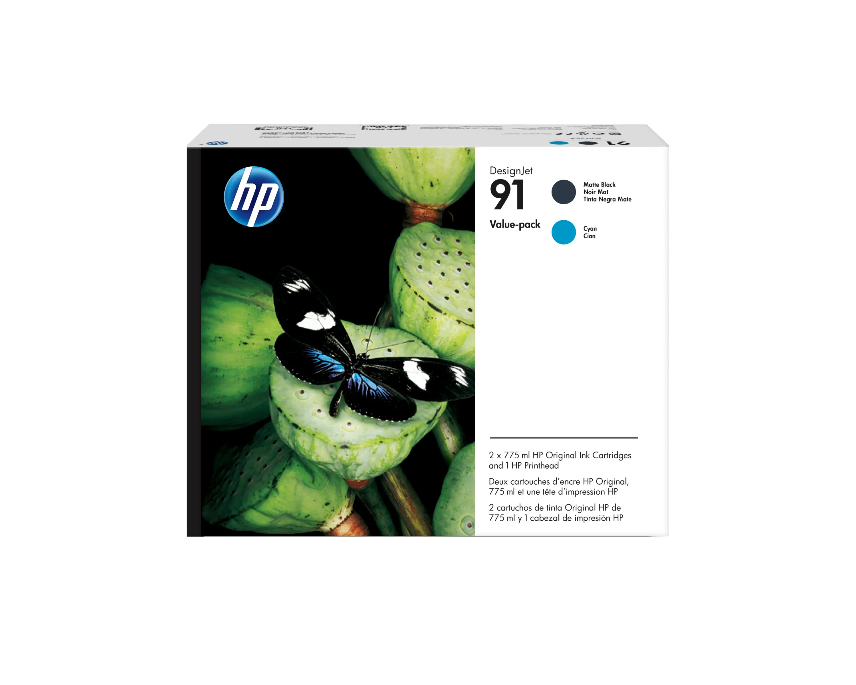HP 91 Value Pack 775-ml Matte Black/Cyan DesignJet Ink Cartridges/Printhead P2V35A