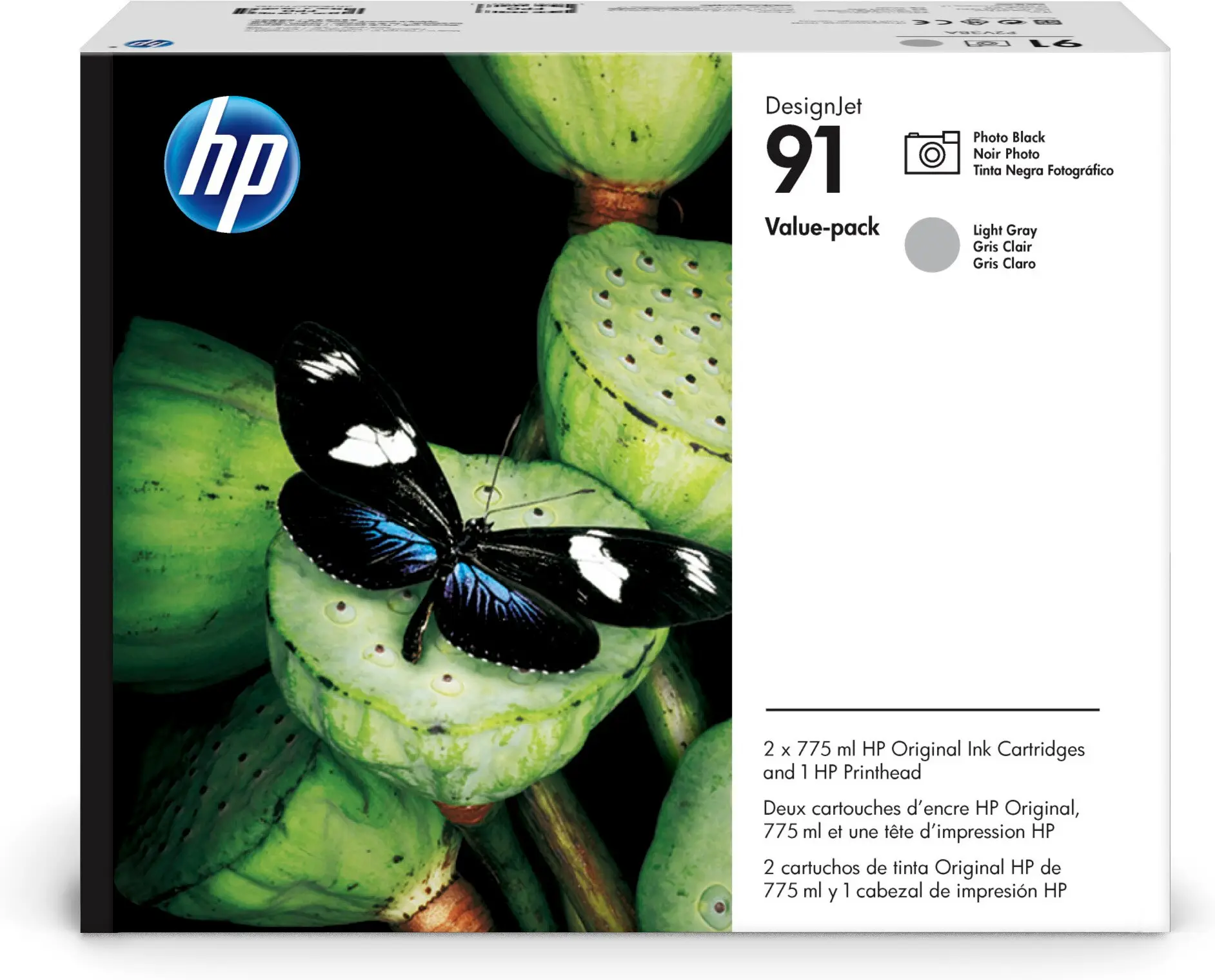 HP 91 Value Pack 775-ml Photo Black/Lt Gray DesignJet Ink Cartridges/Printhead P2V38A